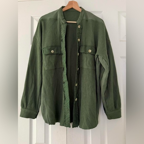 Olive Green waffle knit shirt - Picture 1 of 7